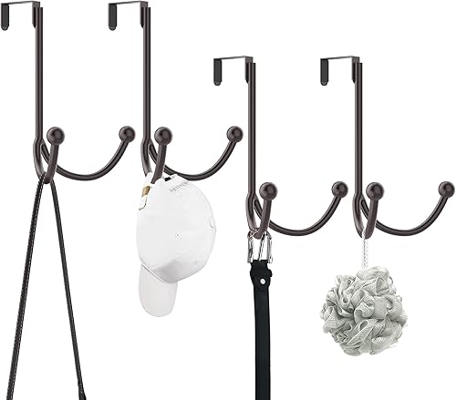 HFHOME Paquete de 4 ganchos dobles para colgar sobre la puerta, organizador de ganchos dobles de metal para colgar abrigos, sombreros, batas,