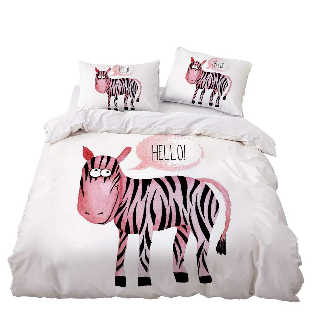 ZLCCDuvet Cover Bedding Set, Horse Pattern Cute Cartoon Pattern, Microfibre Bedding Set for Children Duvet Cover and Pillowcases (A, 140 x 210 cm)