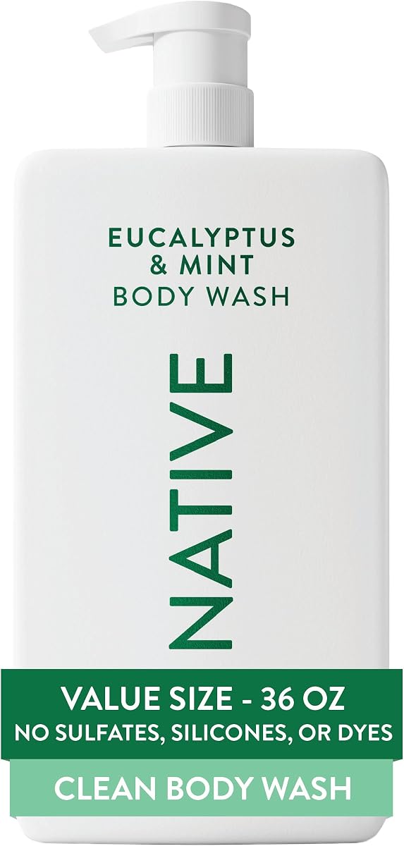 Native Body Wash for Women & Men, Eucalyptus & Mint, 36 oz Pump Bottle, Sulfate-Free & Gentle