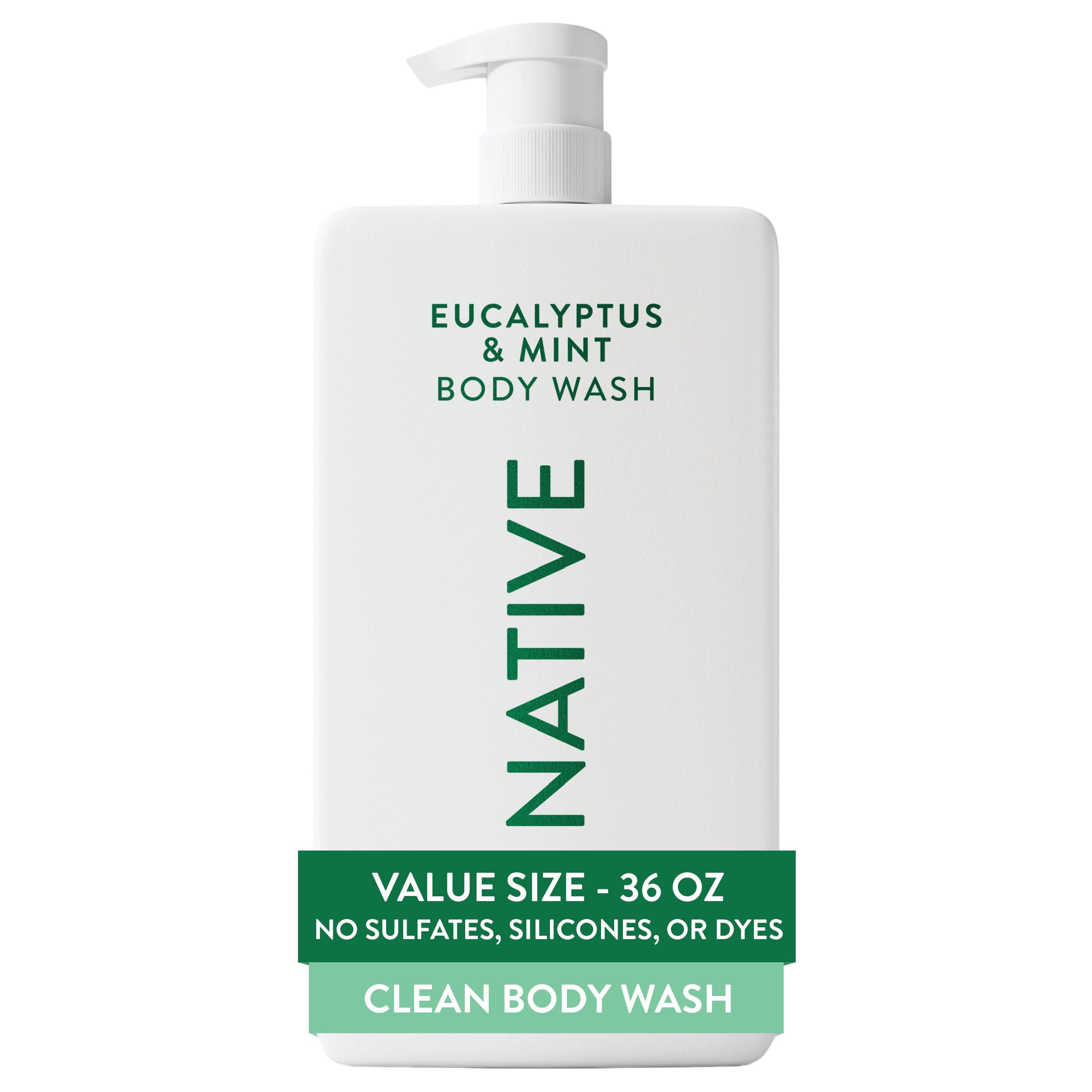 Native Body Wash for Women & Men, Eucalyptus & Mint, 36 oz Pump Bottle | Sulfate-Free & Gentle - main product image
