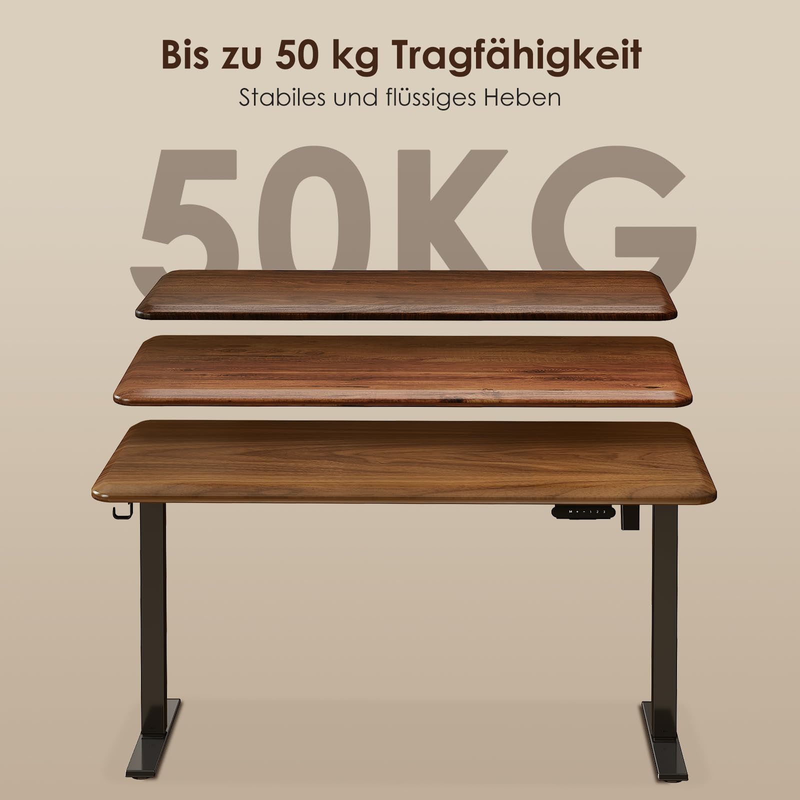 OffiGo Höhenverstellbarer Schreibtisch Gestell, Tischbeine Höhenverstellbar mit 3 Memory-Funktion, Elektrischer Schreibtisch für das 100cm-140cm Tisch, Schwarz