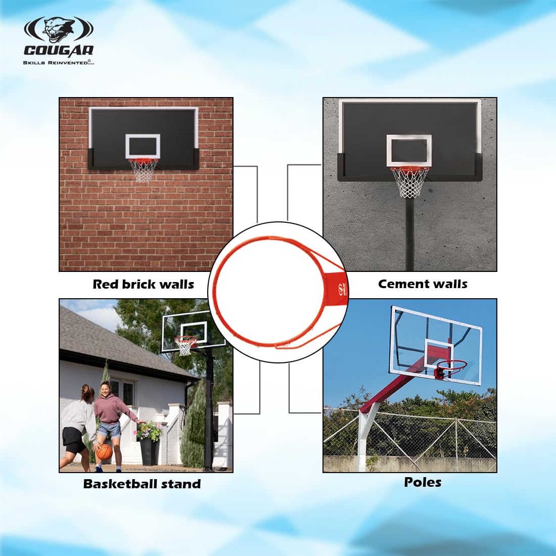 COUGAR Basketball Ring – 20mm Hollow Steel Pipe Hoop with Powder-Coated Finish | Rust-Resistant Basketball Rim for Outdoor & Indoor Use | Fits Standard Backboards | Regulation-Ready Design 4