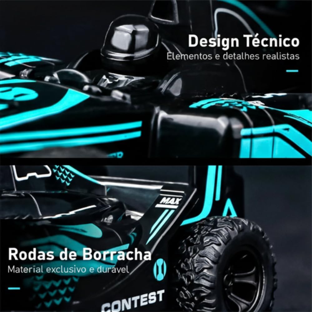 Carrinho Controle Remoto Recarregável Fórmula 1, 4 Funções, Luz, Bateria USB, Brinquedo Infantil