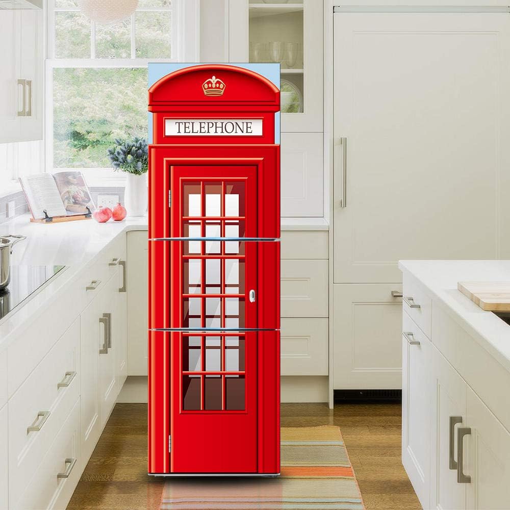 Vinile per frigorifero per Adesivi per copri Frigorifero 3D Cabina telefonica rossa bianchi autoadesiva adesivo per porta del frigorifero adesivo professionale 60 x 150 cm