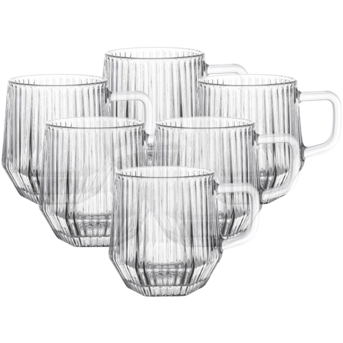 MAGICLULU Set 6 Tazze in Vetro con Manico, Bicchieri a Righe Verticali, Design Raffinato e Classico, per Caffè, Tè e Bevande Calde o Fredde