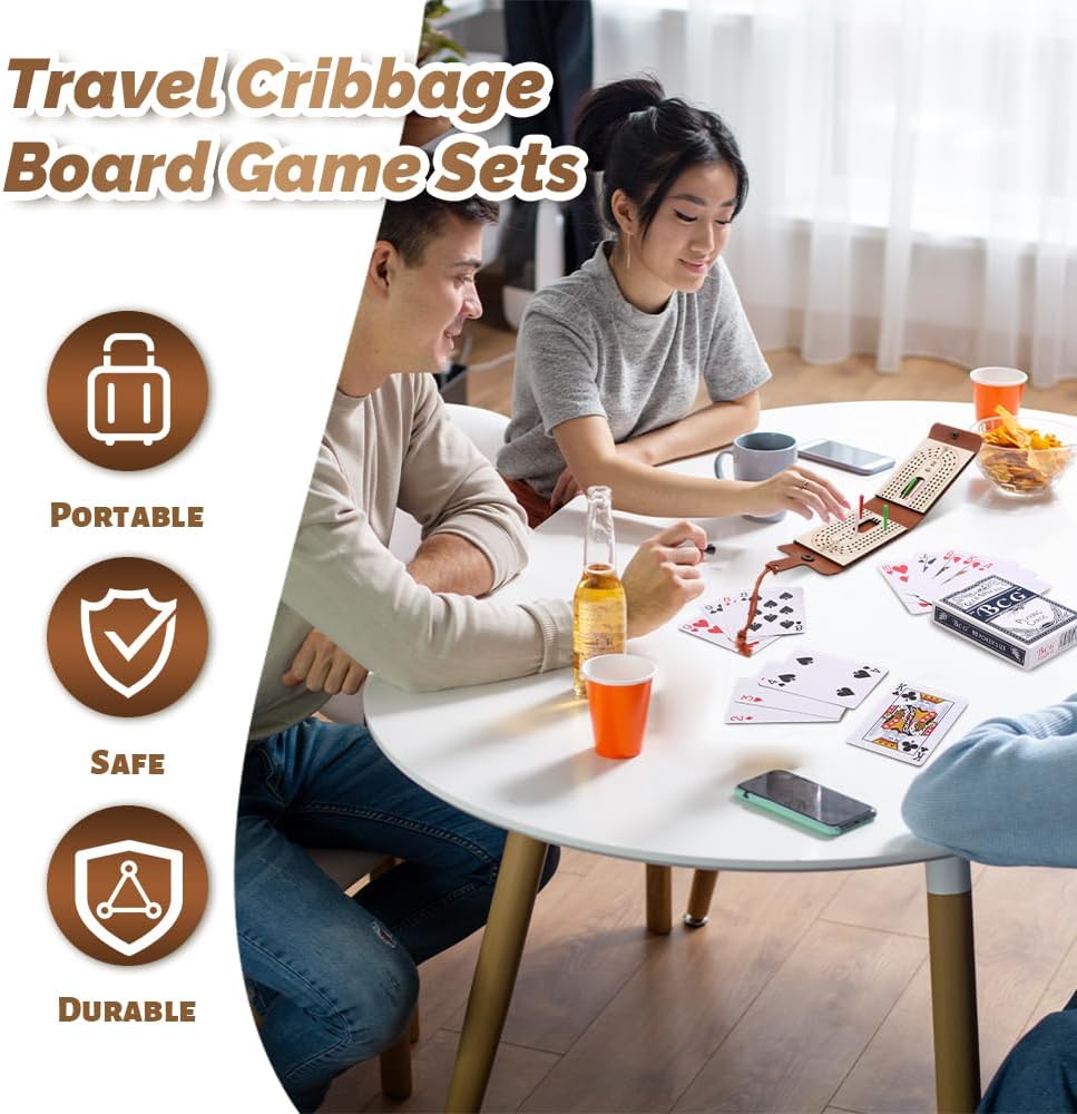 Foldable Travel Cribbage Board Game Set, Leather Cribbage Board Set - 6 Pegs, 1 Playing Card and Instruction, Portable Travel Cribbage Board with Storage Area for Cribbage Lovers (1pcs) image 4 of 7 B0DQTJWCVJ