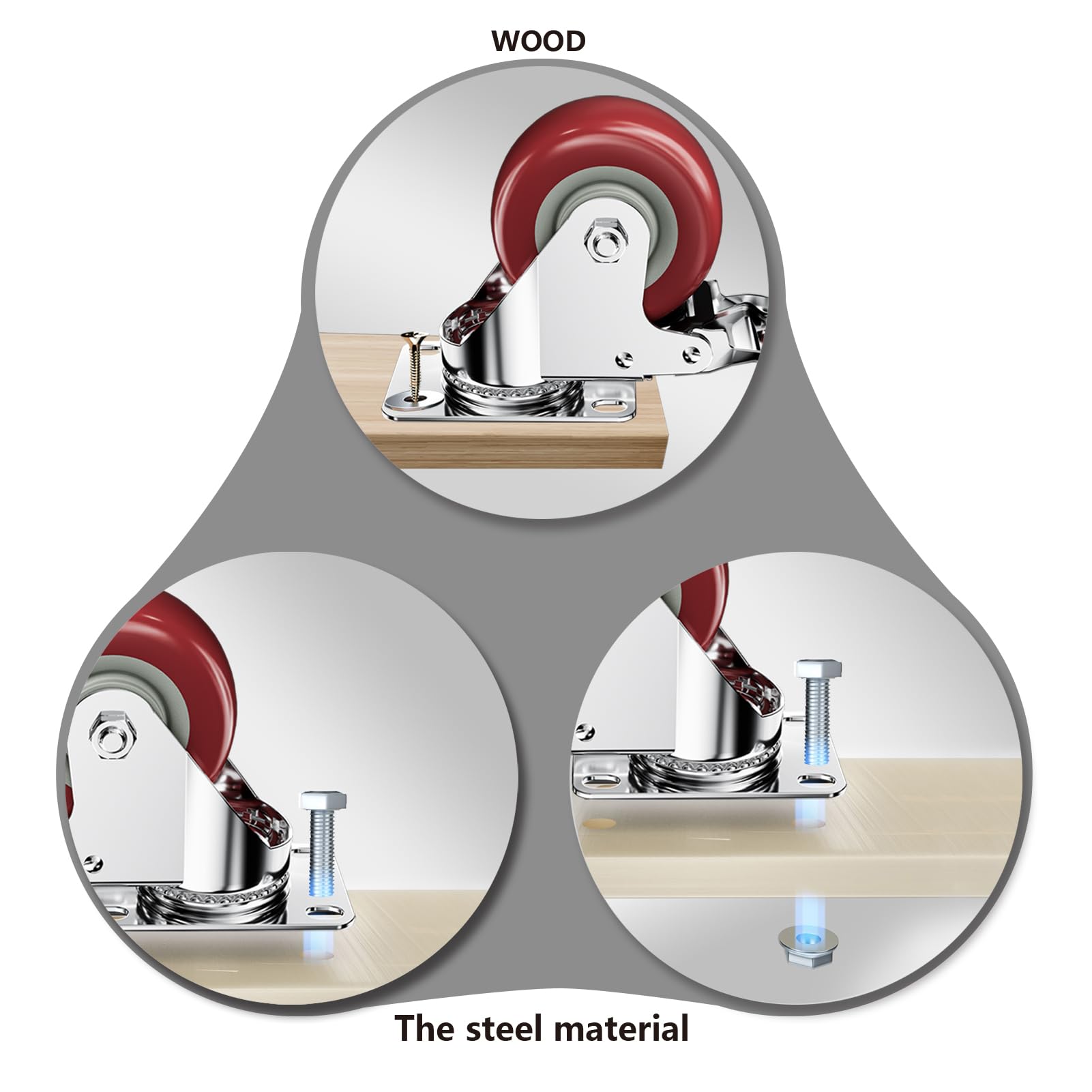 2 Inch Caster Wheels, Casters Set Of 16, ASHGOOB Red ... - Shein - View #9