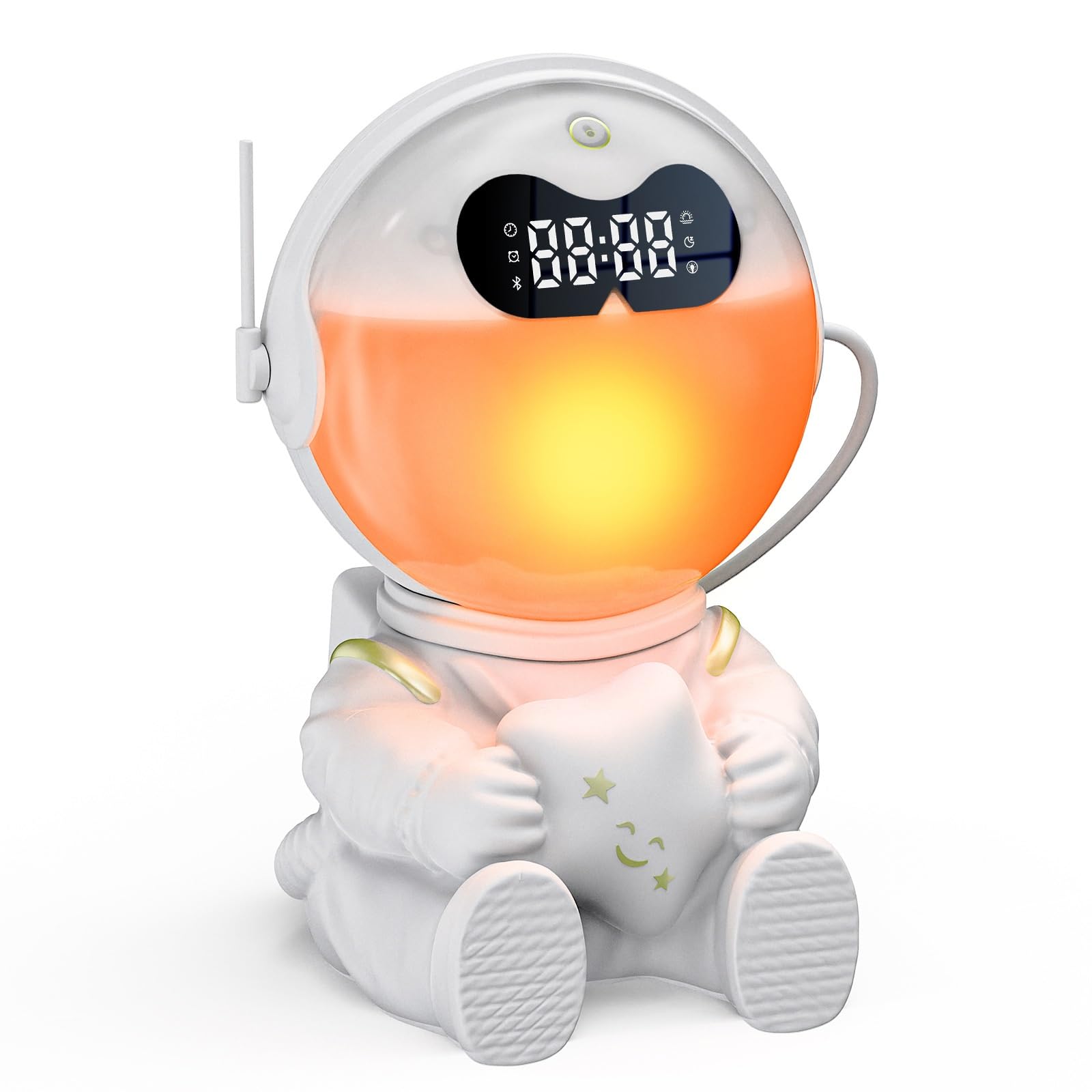 Astronaut Sunrise Wecker mit Bluetooth-Lautsprecher, Wecklicht für Das Schlafzimmer, Schlafhilfe-Nachtlicht & Dekoration, 10 Sounds & 7 Weiße Geräusche(A)