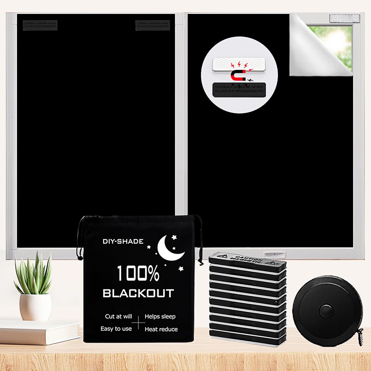 Store magnétique 100 % occultant, portable, pour toutes les fenêtres, 1,45 x 3 m, fermetures magnétiques puissantes, découpé à n'importe quelle taille/forme