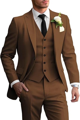 Mens Slim Fit 3 Piece Suit Set Formal Suit for Men One Button Jacket Vest Pants Tuxedo Wedding Dinner Business