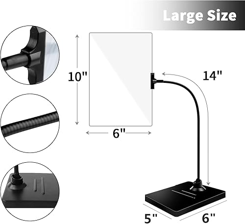 Miniatura 6 de Lupa 5X con soporte, cuello de cisne flexible de 10 x 6 pulgadas, aumento de página de libro completo, lupa grande para leer impresiones pequeñas y