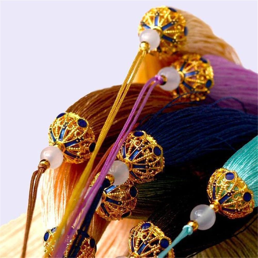 Lot De 3 Pompons En Soie Vintage 8 Cm - Pendentifs à Franges Pour DIY, Décoration, Marque-pages, Couleur Rouge Profond - 4