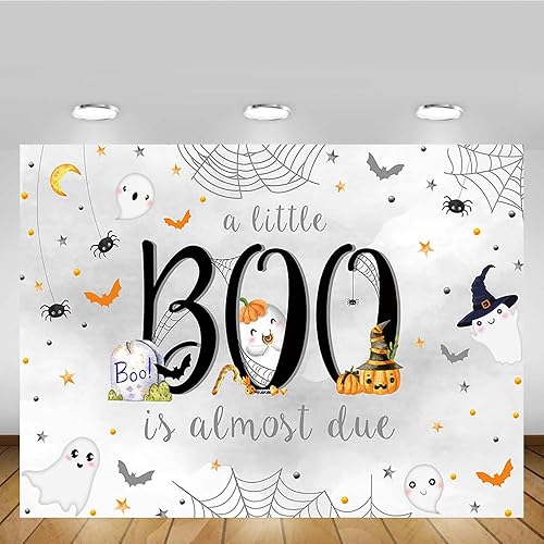 Miniatura 5 de MEHOFOND Telón de fondo de Halloween para baby shower de 7 x 5 pies para niño, fantasma blanco a Little Boo is Almost Due Spooky Ghost Background