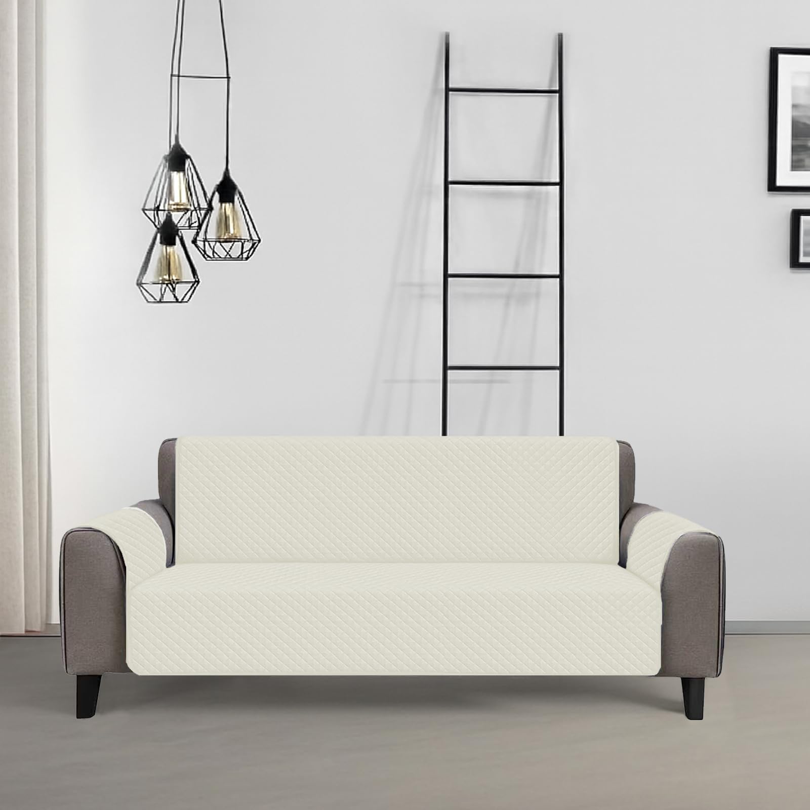 DALINA Waterproof and Non-Slip Sofa Cover, Adjustable Sofa Cover with Pockets, Pet Friendly, Wear-Resistant, Washable – Cream White