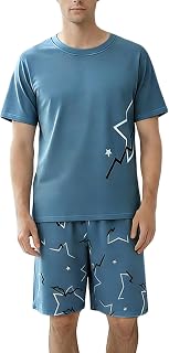 Men's Short Sleeve Pajama Set Summer Breathable Soft Sleepwear Loungewear Cozy PJs