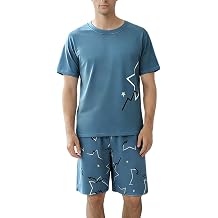 Men's Short Sleeve Pajama Set Summer Breathable Soft Sleepwear Loungewear Cozy PJs