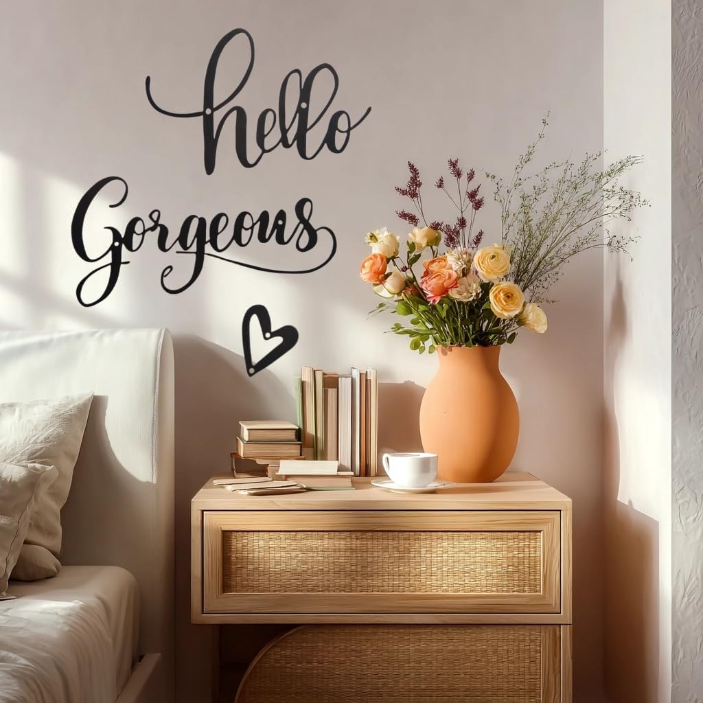 Lylence Hello Gorgeous Girl Wall Art, Metal Women Room Decor Bathroom Decor