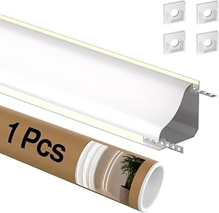 LED Deckenleiste Aluminium Eckprofil Weiß 2 m – 1 Stück V-Form 69,1 × 69,1 mm, für 8 mm LED Streifen, Deckenleisten mit Diffusor für indirektes Licht