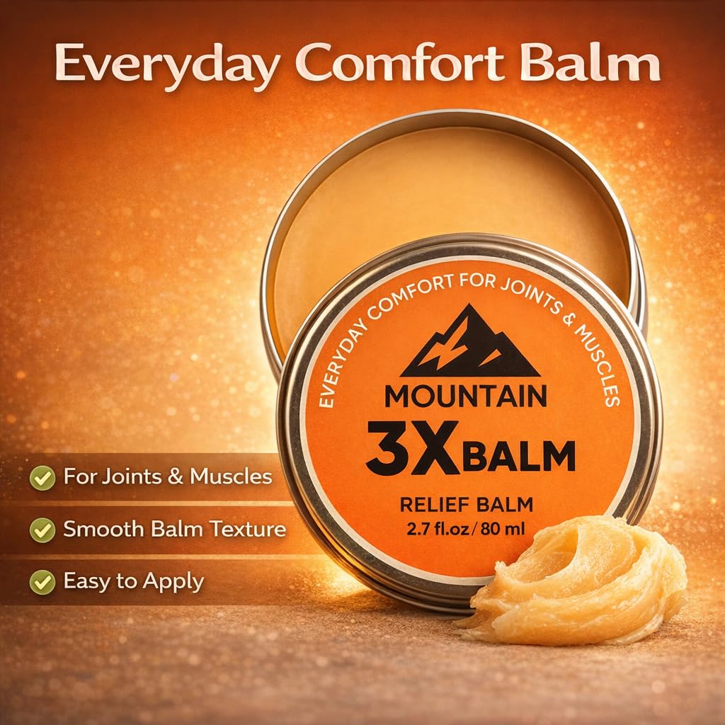 Mountain 3X Balm, Mountain 3X Relief Balm - 2.7fl oz – Soothing Body Balm for Neck, Hands & Feet with Organic Arnica & Camphor (1 pack)