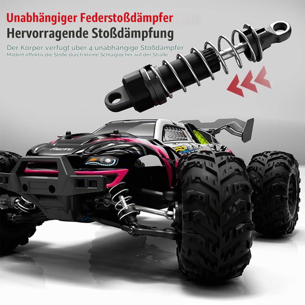 70 km/h Brushless Ferngesteuertes Auto Erwachsene, 1:16 4WD RC Truck mit Licht, Hoher Geschwindigkeit, Off-Road Wasserdicht Truck, 3×Wiederaufladbarer Akku(Blau)