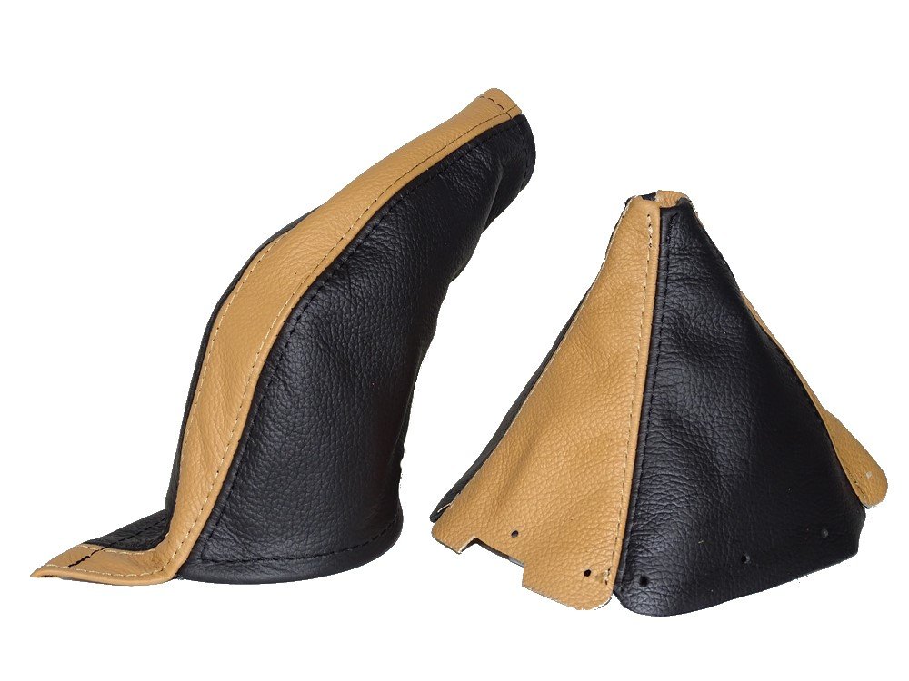 The Tuning-Shop Ltd for Mazda Mx-5 Mk1 NA 1989-97 Shift & E Brake Boot Black & Tan Leather