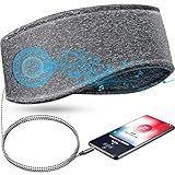 Enhon Bandeau de Sommeil Musique avec Écouteurs, 3,5 mm Serre-Tête Élastique Souple Filaire pour Voyage avec Haut-Parleur Mince, Casque de Musique de Sommeil Comfort (Gris)