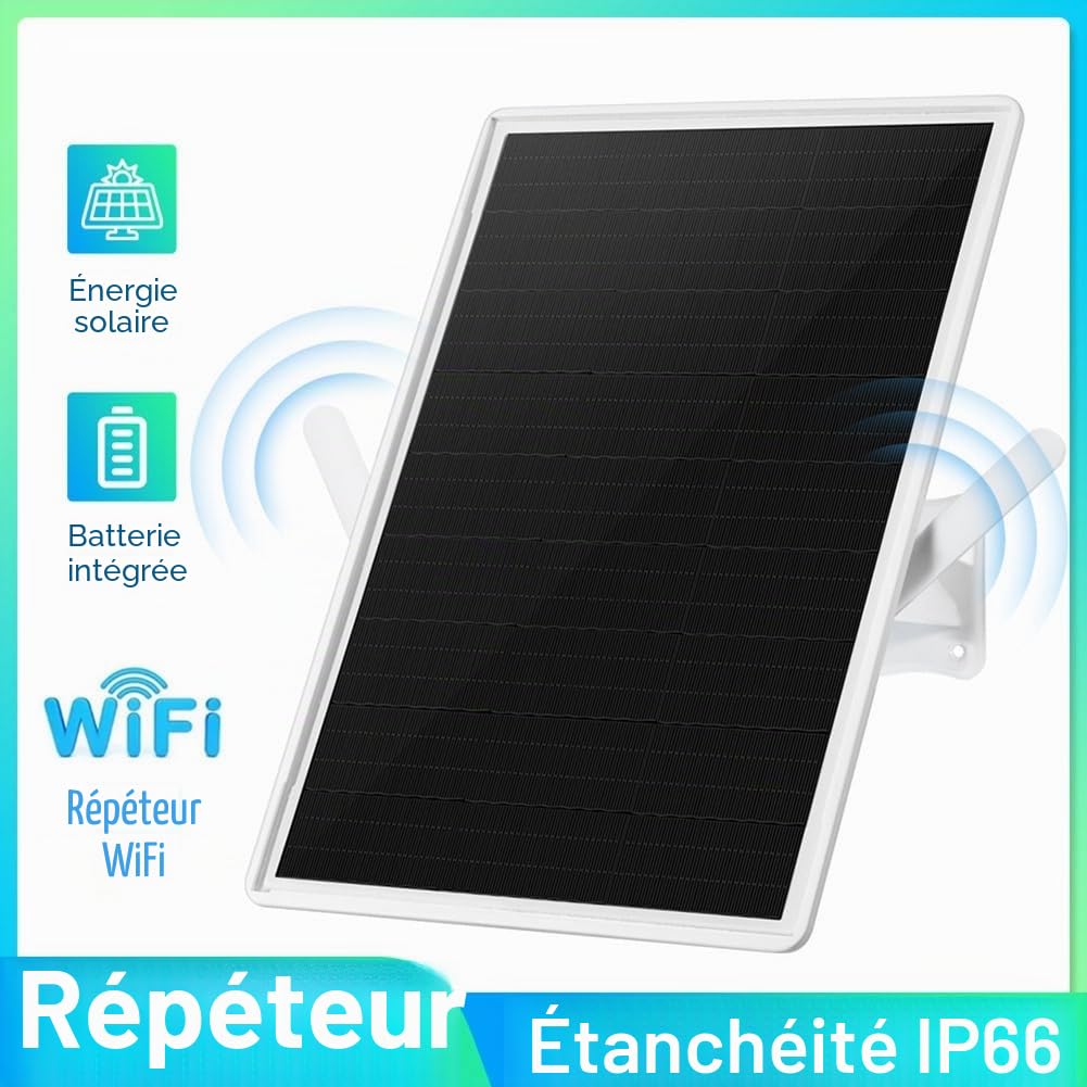 Répéteur WIFI Solaire pour Extérieur, Extension de Portée Wi-Fi Résistant aux Intempéries, Amplificateur de Signal Internet sans de 2,4 GHz, Batterie de 20000 MAh