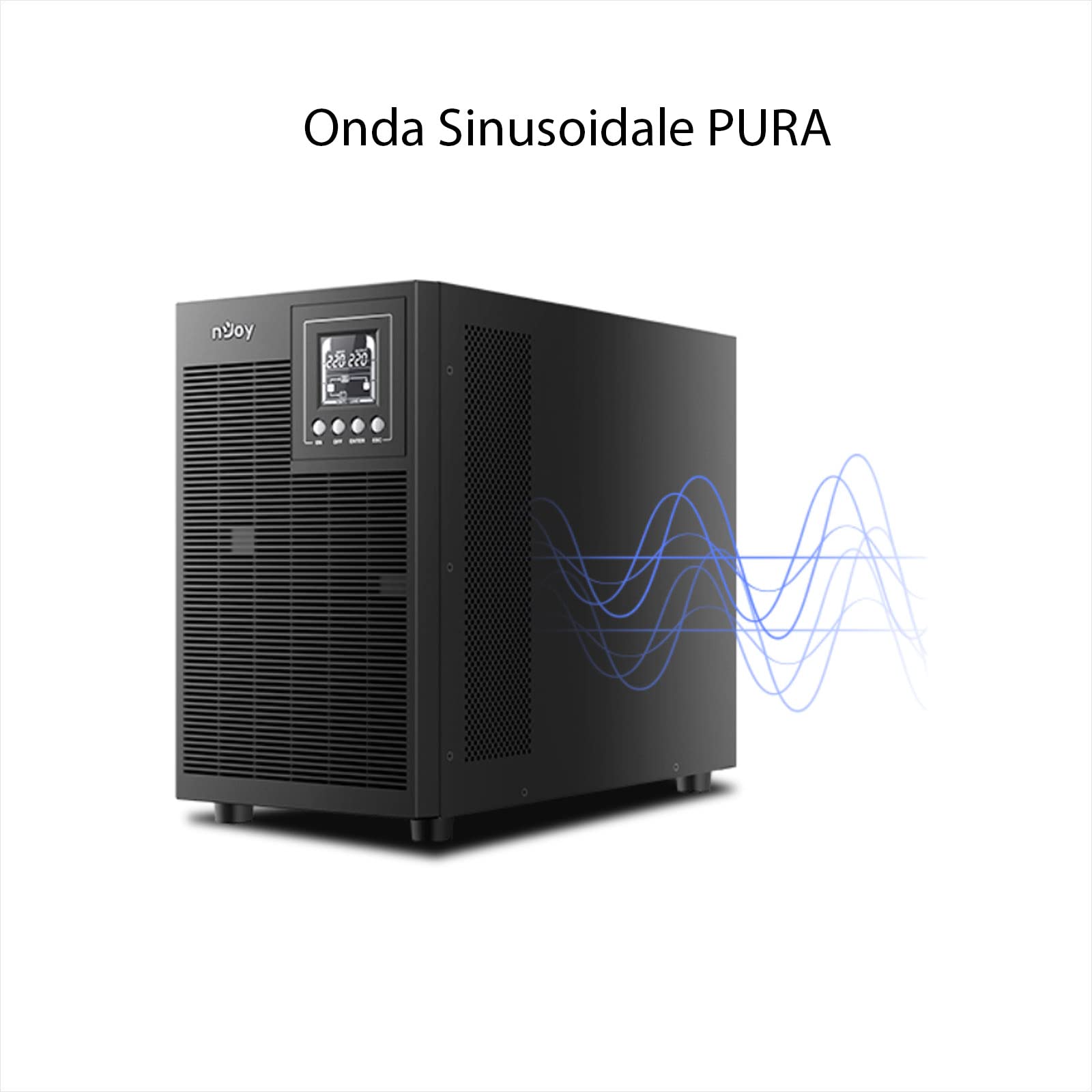 nJoy Echo 3000VA Pro Ups Con Ventole Silenziate Gruppo di Continuità On-Line Doppia Conversione 2400 Watt Onda Sinusoidale Pura Display LCD 6 Batterie