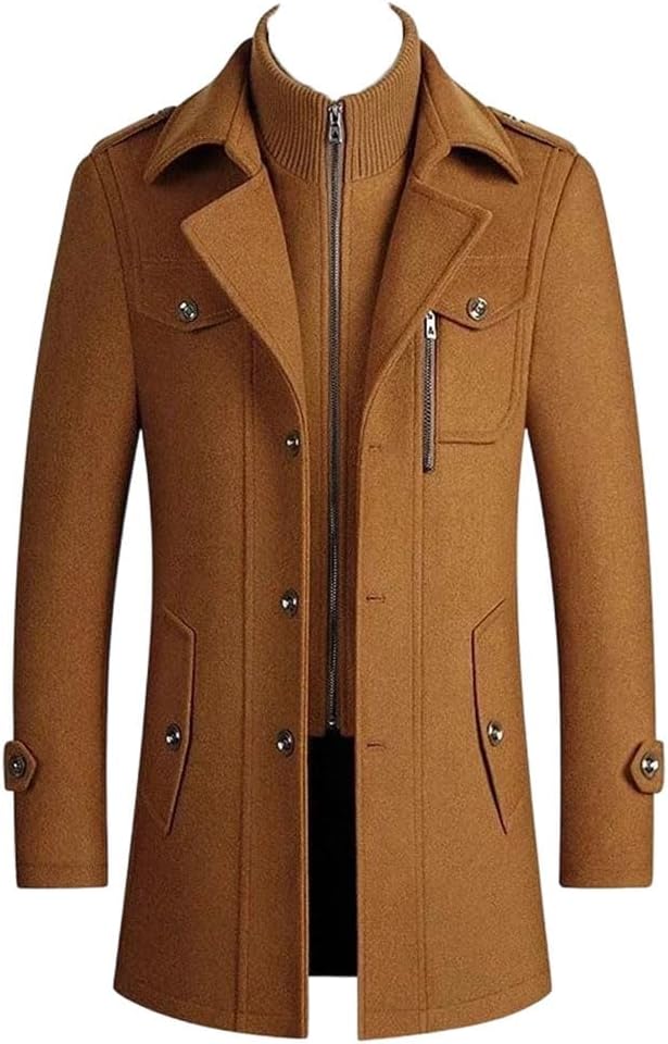 Men's Winter Jackets Casual Stand Collar Wool Blends Trench Coats