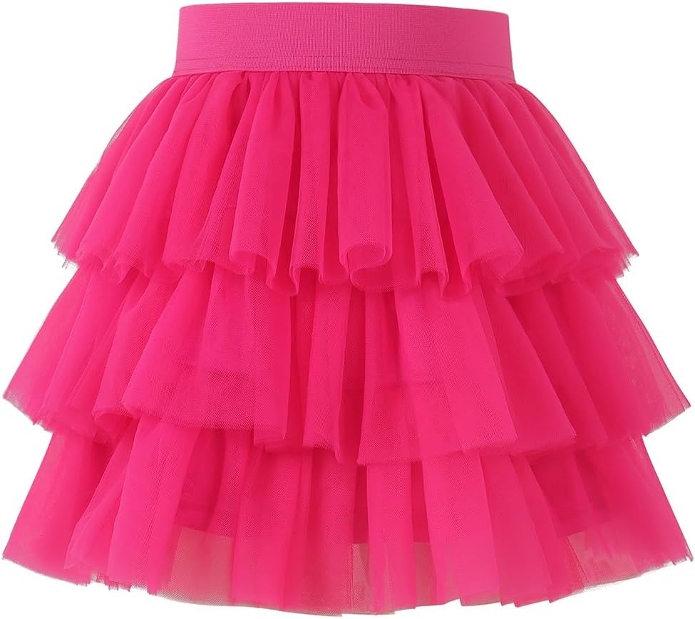 Noomelfish Girls Layered Tutu Skirt Ruffle Tiered Tulle Party Dance Skirt (3-10 Years)