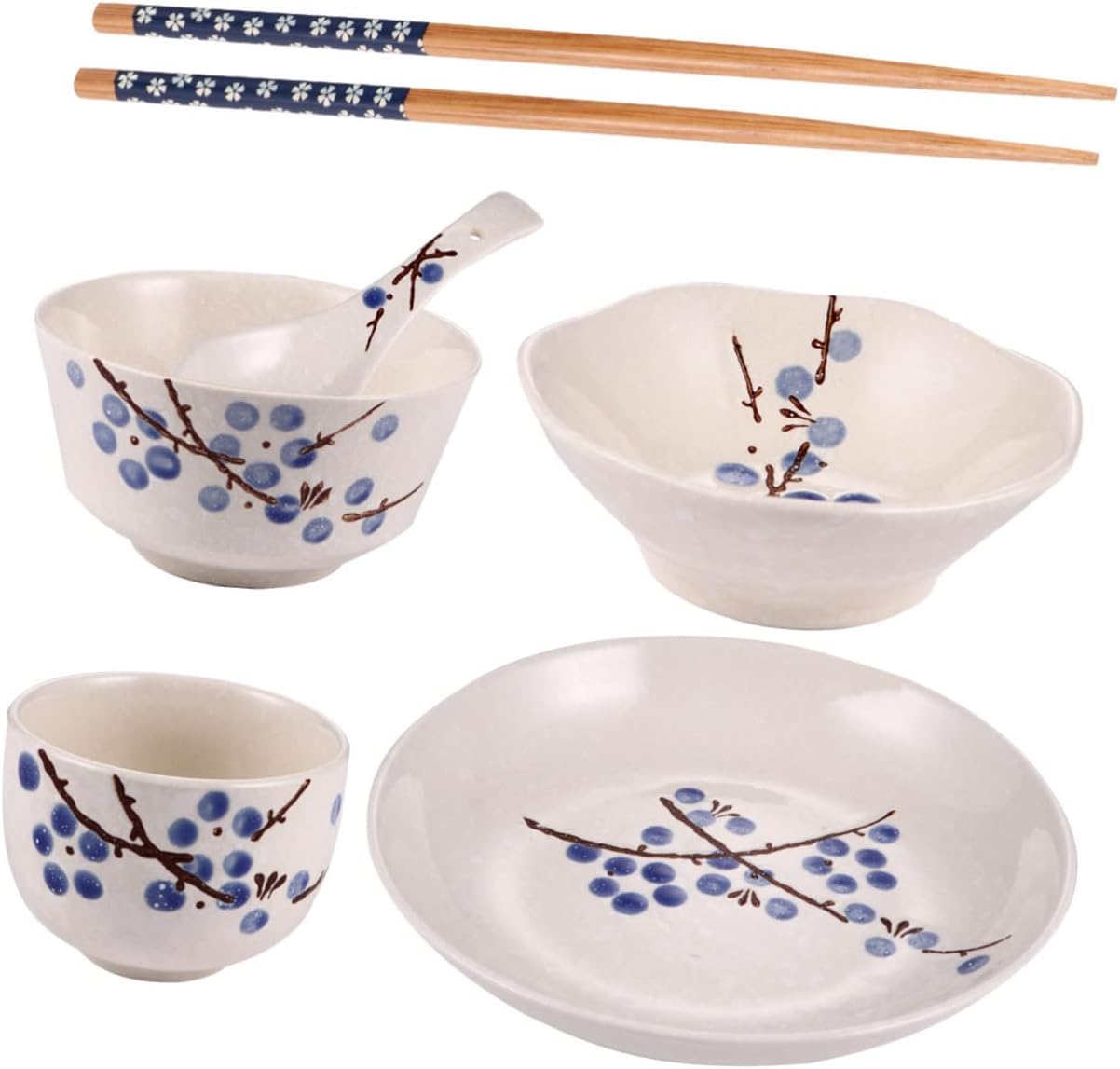 Luxshiny 1 Set 6 Pcs Tableware Japanese Chopsticks Blue Plates Dinnerware Rice Bowls Japanese Pink Plates Japanese Food Japanese Dishes Household Individual Cooking Ceramics