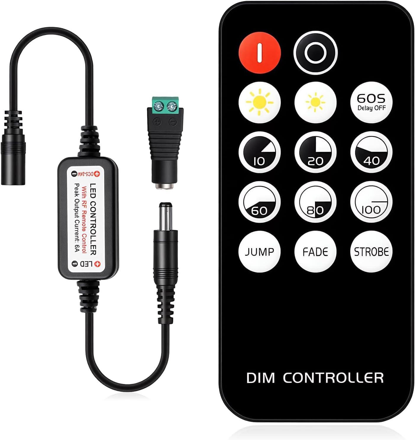 Mini RF LED Remote Controller Dimmer for LED Strip Light, DC5-24V 14 Keys Single Color Wireless 12V Dimmer Switch with Brightness Dynamic Effect Mode for SMD COB LED Strip Lights