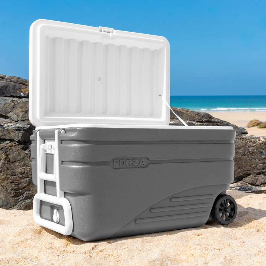 FORZA IceGuard Wheeled Cooler Box | Portable Ice Chest with Handle & Wheels – Keeps Contents Cold for 72 Hours – Ideal for Beach, BBQ or Team Sports [20L 41L 47L 98L] (98L Capacity)