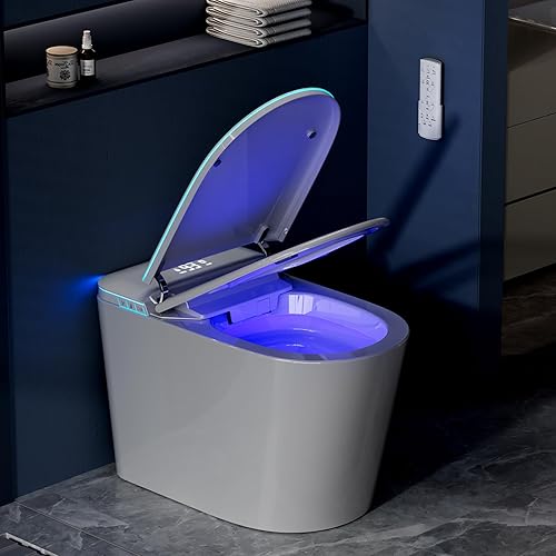 Smart Toilet with Bidet Built in, Tankless Bidet Toilet with UV Light and Dual User Memory Mode, Heated Seat, Night Light, One Piece Toilets for Bathroom Soft Close, Auto Lid&Seat
