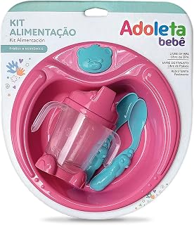 Kit Alimentação 4 Peças Infantil Prato Redondo Copinho Colheres Rosa Pop - Adoleta Bebê