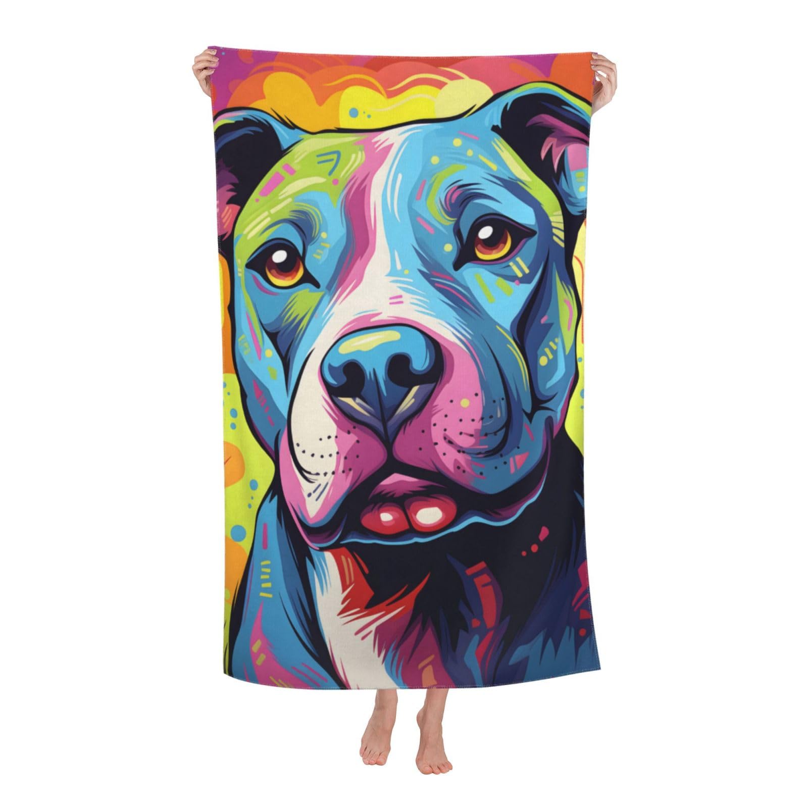 VANZEV Colorful Pitbull Beach Towel Pit Bull Dog Sand-Free Microfiber Bath Towel Ultra Soft Quick Dry Pool Towel Absorbent Towel Lightweight Towel