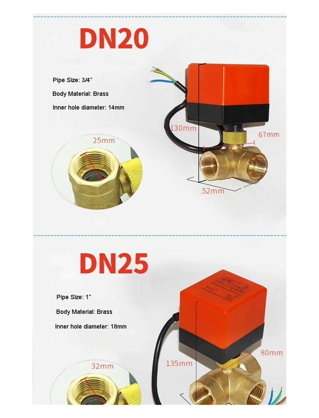 Válvula de Bola motorizada Tipo T Tres vías 3/4'', 220 V, 12 y 24, válvula eléctrica latón(220V-CR02)