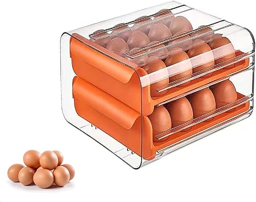 Caja de almacenamiento de huevos naranjas, material de polipropileno resistente, capacidad de 16 huevos, diseño transparente, plegable para un fácil