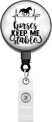 BEKECH Horses Keep Me Stable Retractable Badge Holder Horses Lover Gift Cowboy Cowgirl Badge ID Card Holder Equestrian Gift