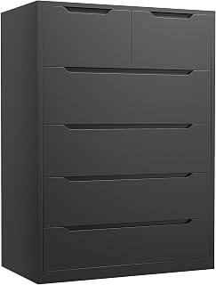 Romorgniz Tall 6 Drawer Dresser Black Wooden Chest of Drawers Modern Storage for Bedroom Living Room 43.2"H