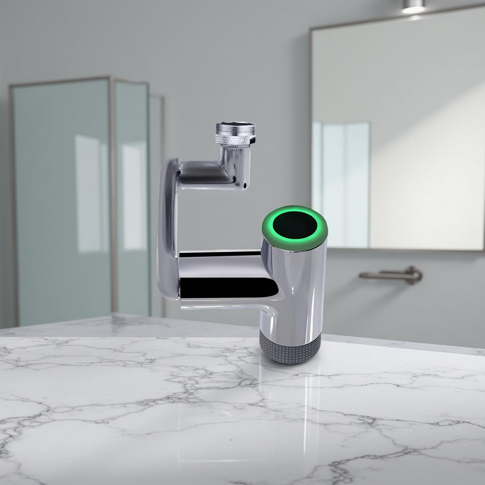 Wasserhahn-Aufsatz mit mechanischem Arm und Temperaturanzeige, beleuchtet, Hahnverlängerung aus Metall mit Chromoberfläche, einfache Montage, für die Badarmatur und präzise Wasserführung