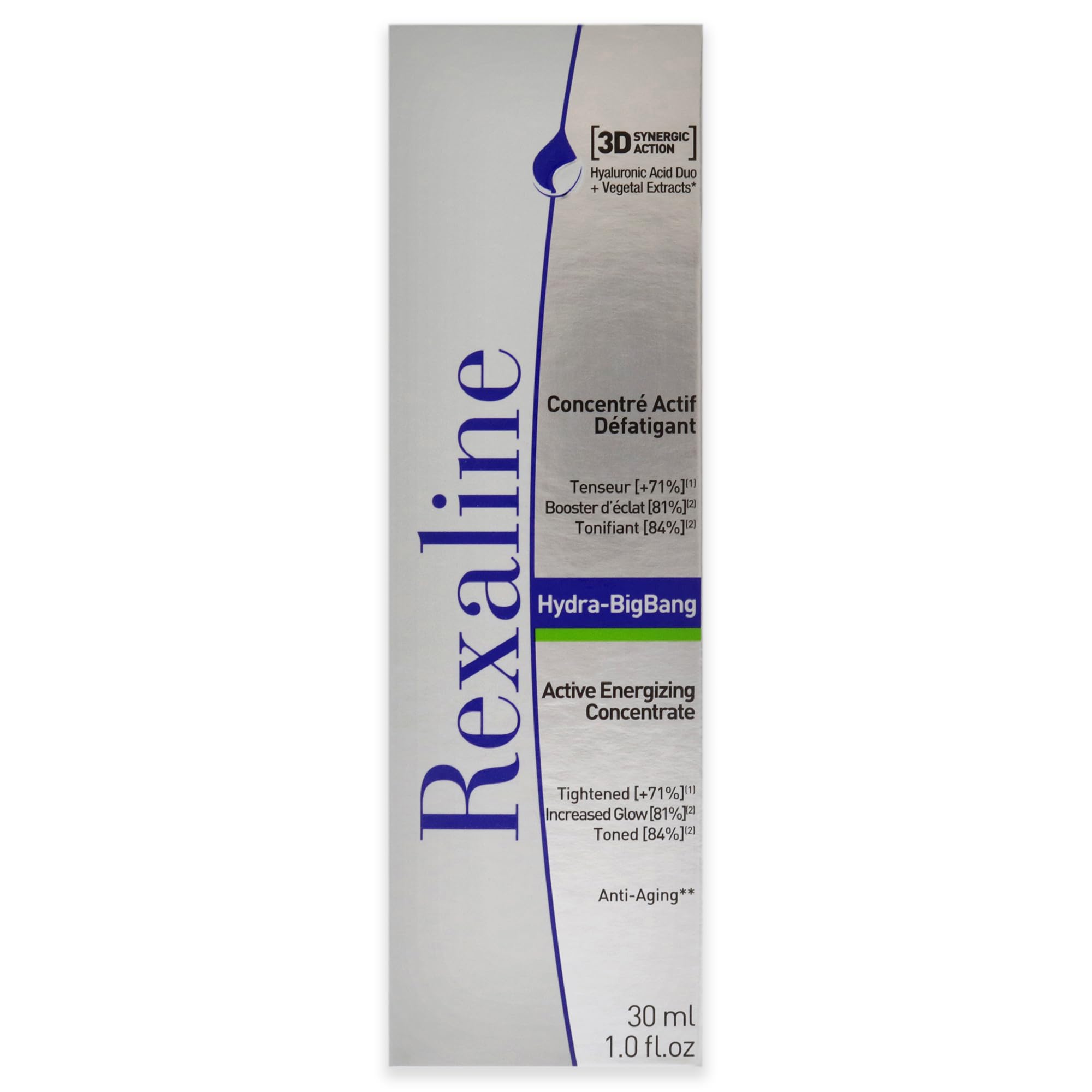 Rexaline - Hydra-BigBang - Defatigant Aktywny Koncentrat - Serum przeciwstarzeniowe i przeciwzmarszczkowe z kwasem hialuronowym - Liftingująca i wypełniająca pielęgnacja twarzy - Cruelty Free - 30ml