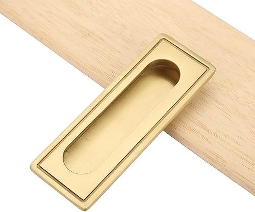 Miniatura 4 de ViaGasaFamido Manija empotrada, herrajes de gabinete de latón, tirador de dedo plano invisible empotrado con 2 tornillos para cajón de puerta