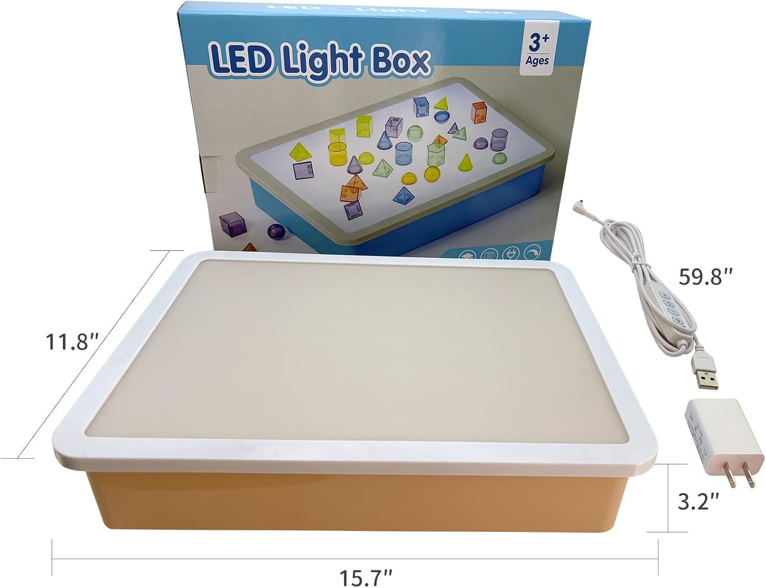 STEM Learning Set | 3D Geometric Shapes & Kids Light Table for Creative Exploration (12 Geometric Shapes + Light Up Sensory Table with 3 Modes)