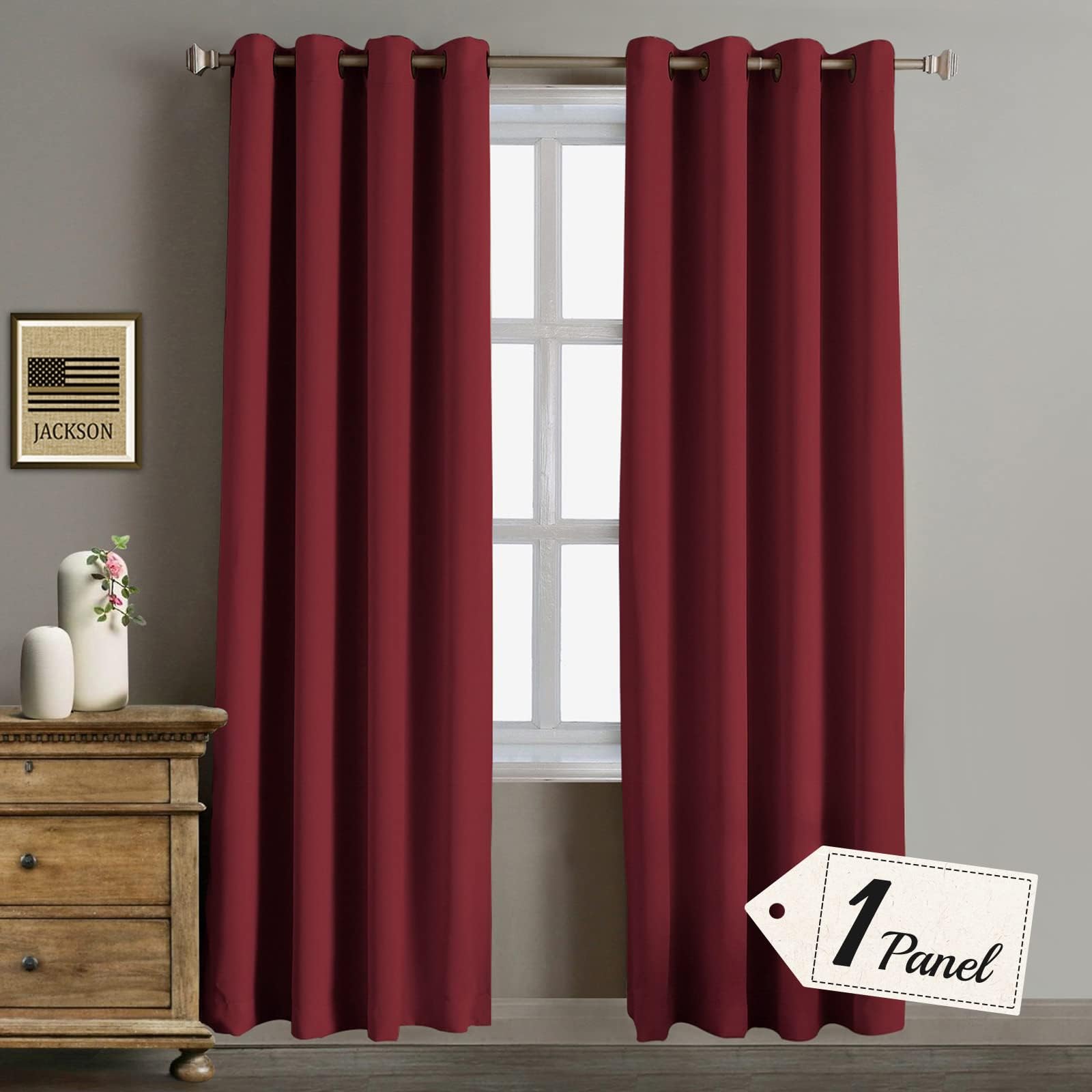 Rose Home Fashion Blackout Sliding Door Curtains, Room Darkening Thermal Insulated Curtains for Living Room Bedroom, Sliding Glass Door Drapes, 1 Panel, W52 x L84, Burgundy
