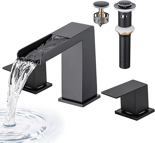 Grifo de lavabo de baño de 8 pulgadas, grifo de lavabo de cascada para fregadero de 3 agujeros, 2 manijas, grifo de fregadero de tocador, montaje en