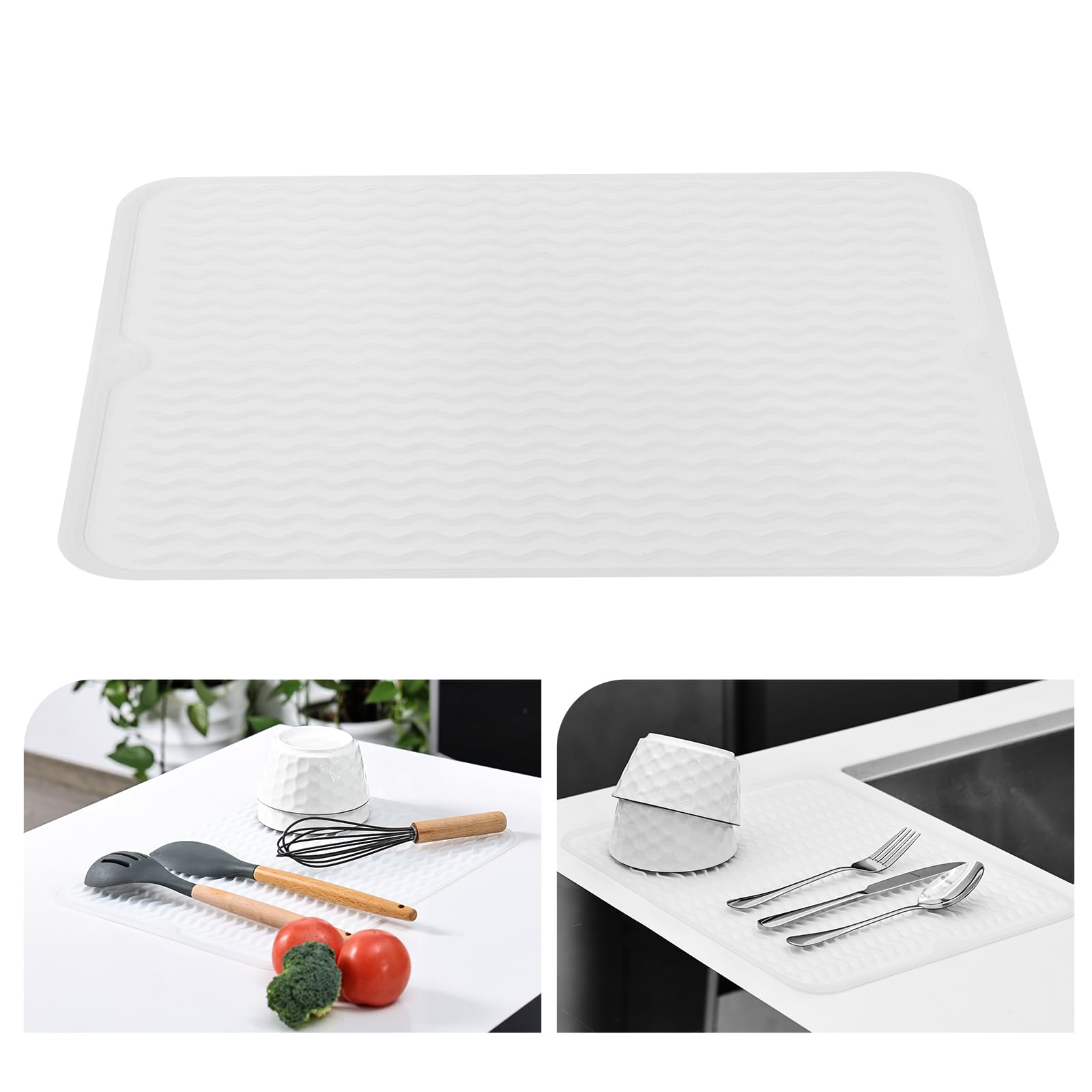 KitchenRaku Abtropfmatte 30x40cm , Geschirr aus Silikon hitzebeständiges rutschfestes Abtropfmatte Spüle,Spülmatte Abtropfunterlage,Tischset (Transparent)