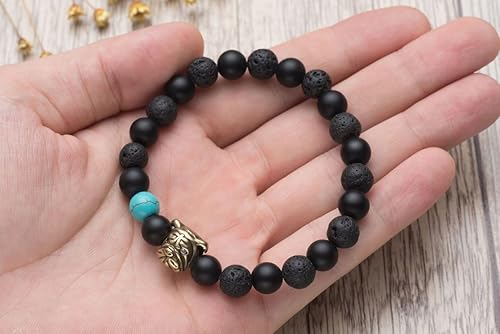 Miniatura 4 de Karseer Pulsera de perlas de ónix natural y roca de lava para perro, regalo de amistad, unisex