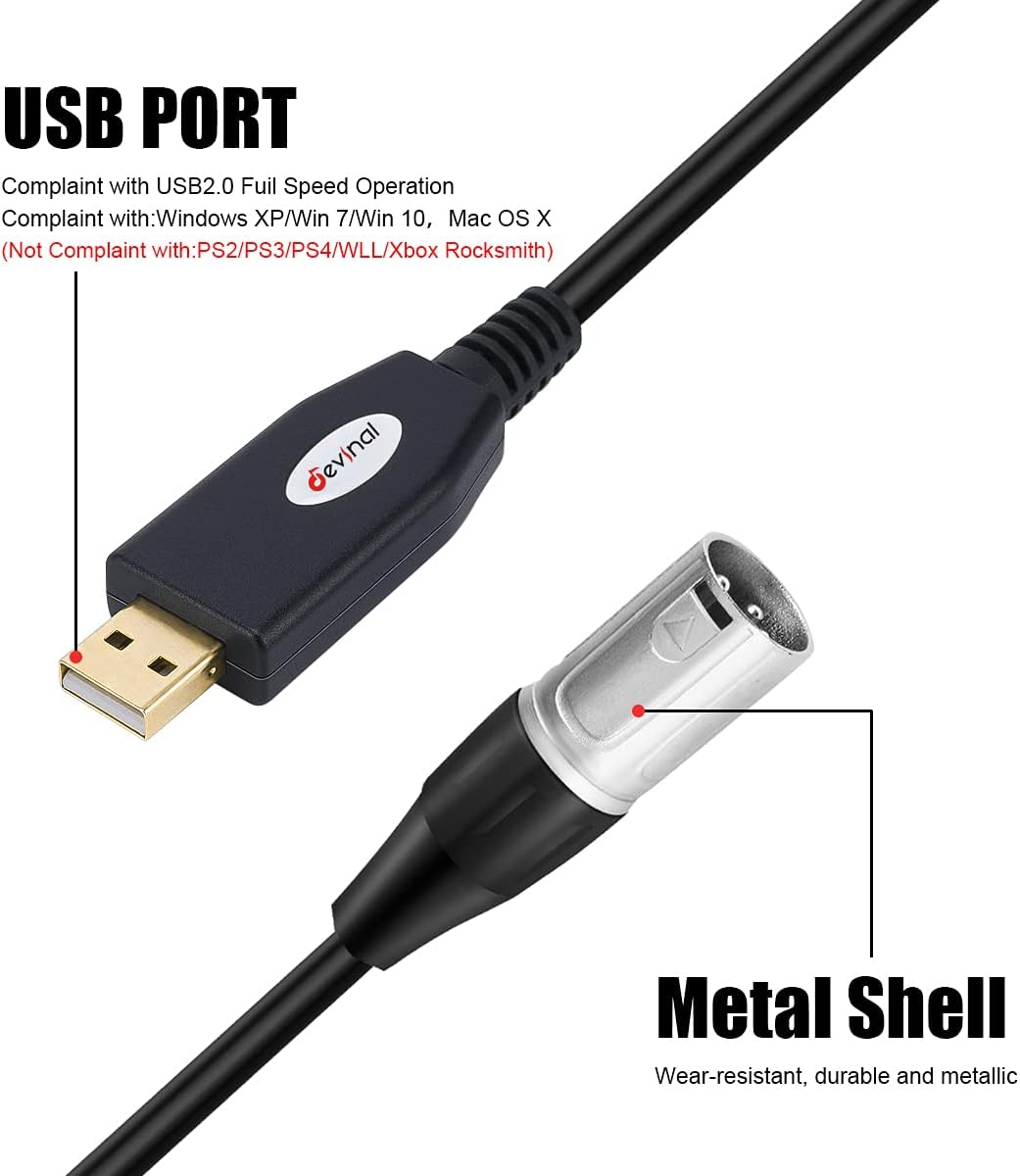 Devinal USB to XLR Audio Cable, USB-A to Dual XLR Male Output Cord, PC to Stereo Audio Cable Converter for Amplifier, Speaker, etc 10Ft