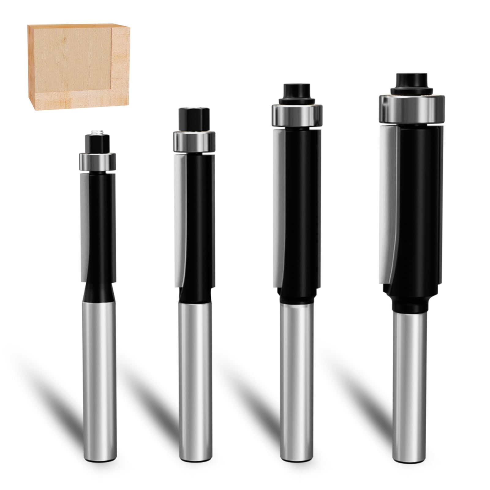 METOTY 4本入り 超硬 トリマービット 6mm ルーターセット戸板彫刻 装飾加工 切削工具 木工作業 飾り面加工